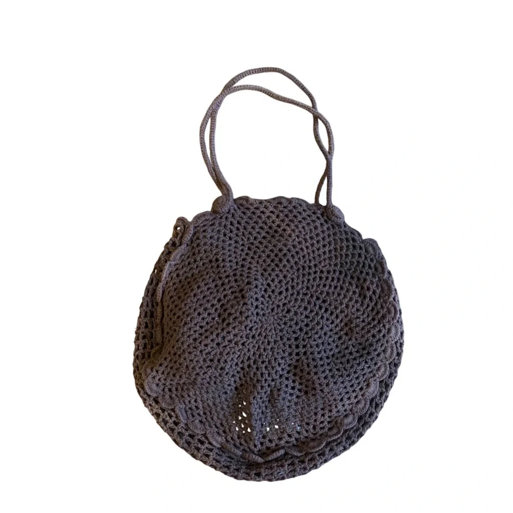 Bebe Crochet Circle Bag Purse Brown Boho Floral Hippie 70s Retro Cottagecore - Picture 5 of 7